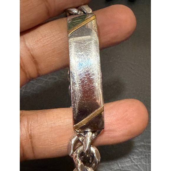 D Hallmark Curb Chain ID Bracelet Mens 7.25" Silver Gold Tone  Biker Link - Picture 6 of 8